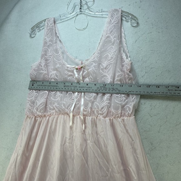 Vintage Tosca Long 2 Pc Nightgown Peignoir Robe Set Small Nylon Pink Lace - Picture 5 of 13